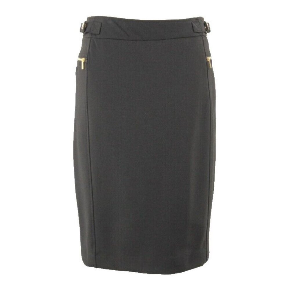 Carol Vee 6 Black Gold Metal Detail Rayon Poly Spandex Straight Skirt